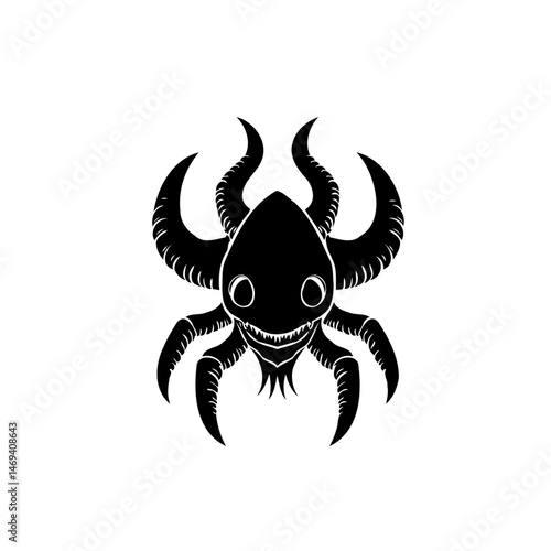 Eerie arachnid illustration: A monochrome depiction of a fantastical spidery creature
