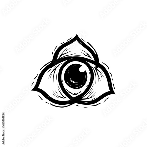 Abstract symbolic eye emblem with mystical floral outline illustration