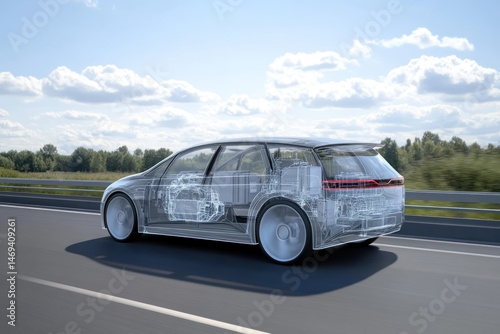 Transparent car model on highway