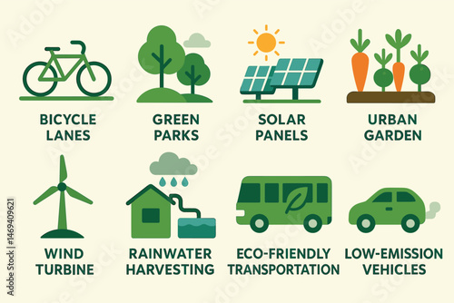 Sustainable development filled icons set – eco-friendly, green, environmental symbols