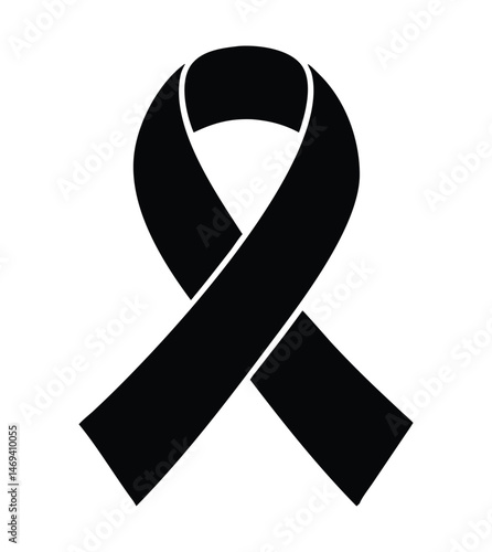 Black ribbon vector illustration on transparent or white background. Symbol of mourning, remembrance, and solidarity.