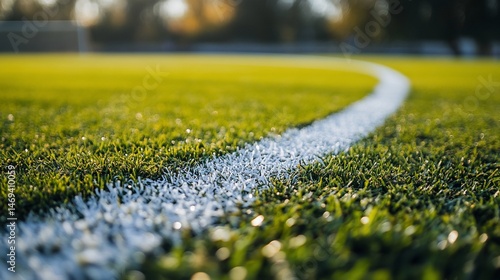 Close-up view of vivid green sports field with a crisp white boundary line