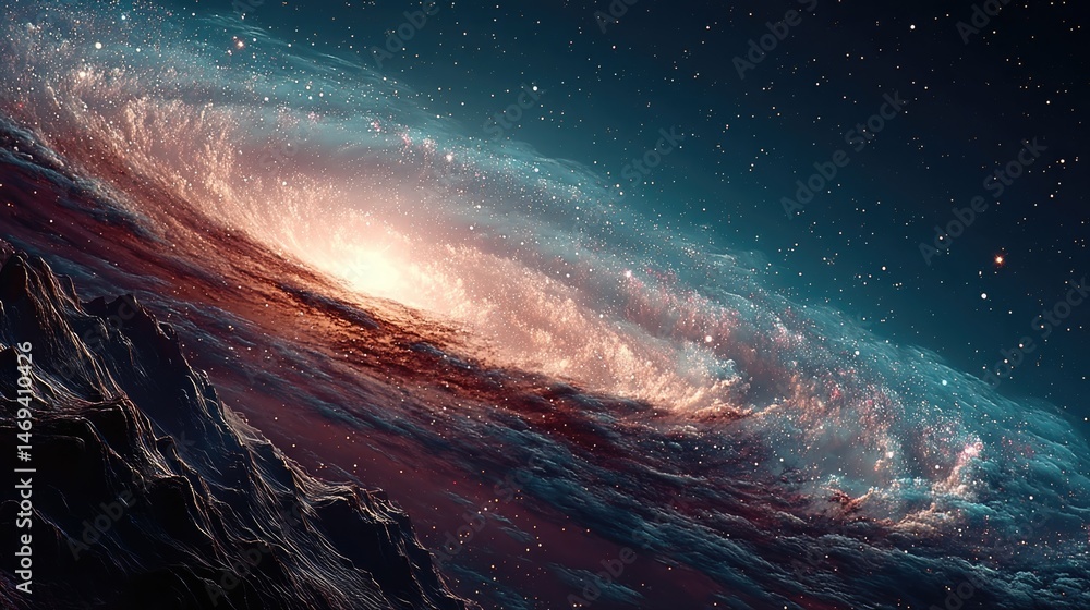 Naklejka premium Cosmic event deep space galaxy with colorful nebula stunning visualization vast universe digital art