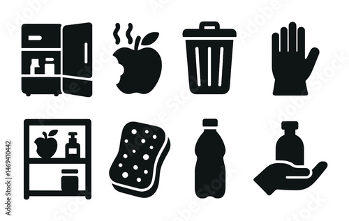 Household solid icons set – filled, silhouette, home essentials graphics
