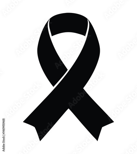 Black ribbon vector illustration on transparent or white background. Symbol of mourning, remembrance, and solidarity.