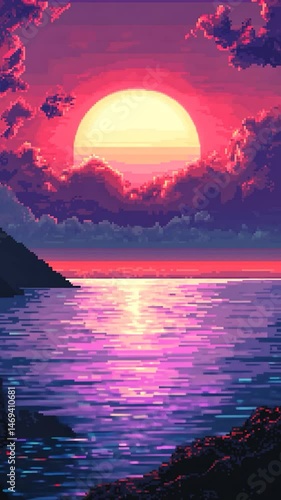 Crimson and orange hues paint a beautiful abstract reflection of the sunset over the sea and ocean horizon