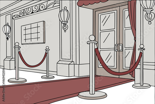10 chrome stanchions, red velvet ropes, ceremonial event, formal gathering, VIP entrance, exclusivity, luxury, premium experience, high-end decor, ornate design, polished metal, plush textiles, elegan