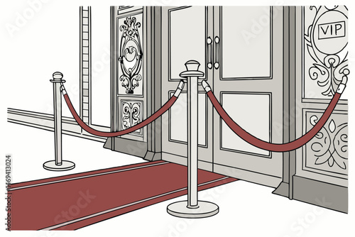 10 chrome stanchions, red velvet ropes, ceremonial event, formal gathering, VIP entrance, exclusivity, luxury, premium experience, high-end decor, ornate design, polished metal, plush textiles, elegan