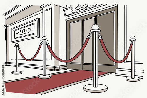 10 chrome stanchions, red velvet ropes, ceremonial event, formal gathering, VIP entrance, exclusivity, luxury, premium experience, high-end decor, ornate design, polished metal, plush textiles, elegan
