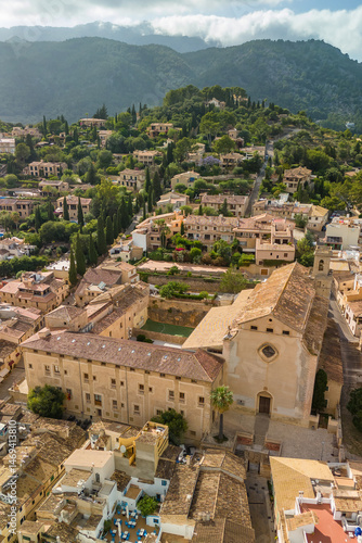 Aerial view of the picturesque town of Pollensa in Mallorca, Spain.