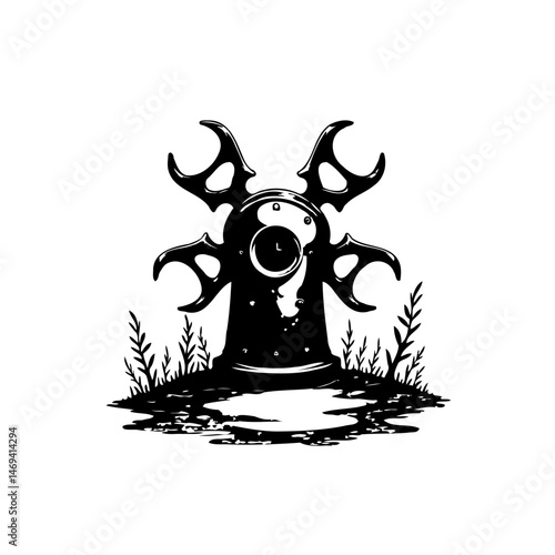Monochrome mystical guardian symbol, ethereal protector spirit isolated object