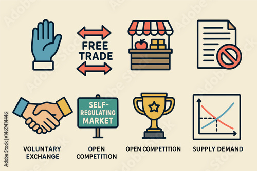 Economics and trade outline icons set – flat, business, commerce symbols