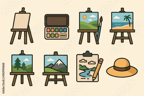 Art and creativity icons set – flat, outline, drawing and painting symbols