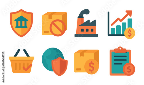 E-commerce and business icons set – flat, filled, shopping and finance symbols