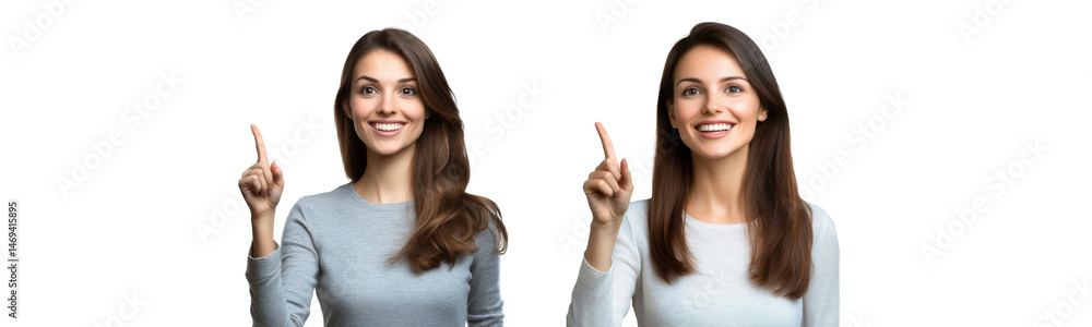 smiling women pointing up on transparent background smiling women pointing up on transparent background