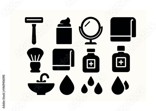 Men's grooming solid icons set – filled, hygiene, personal care graphics