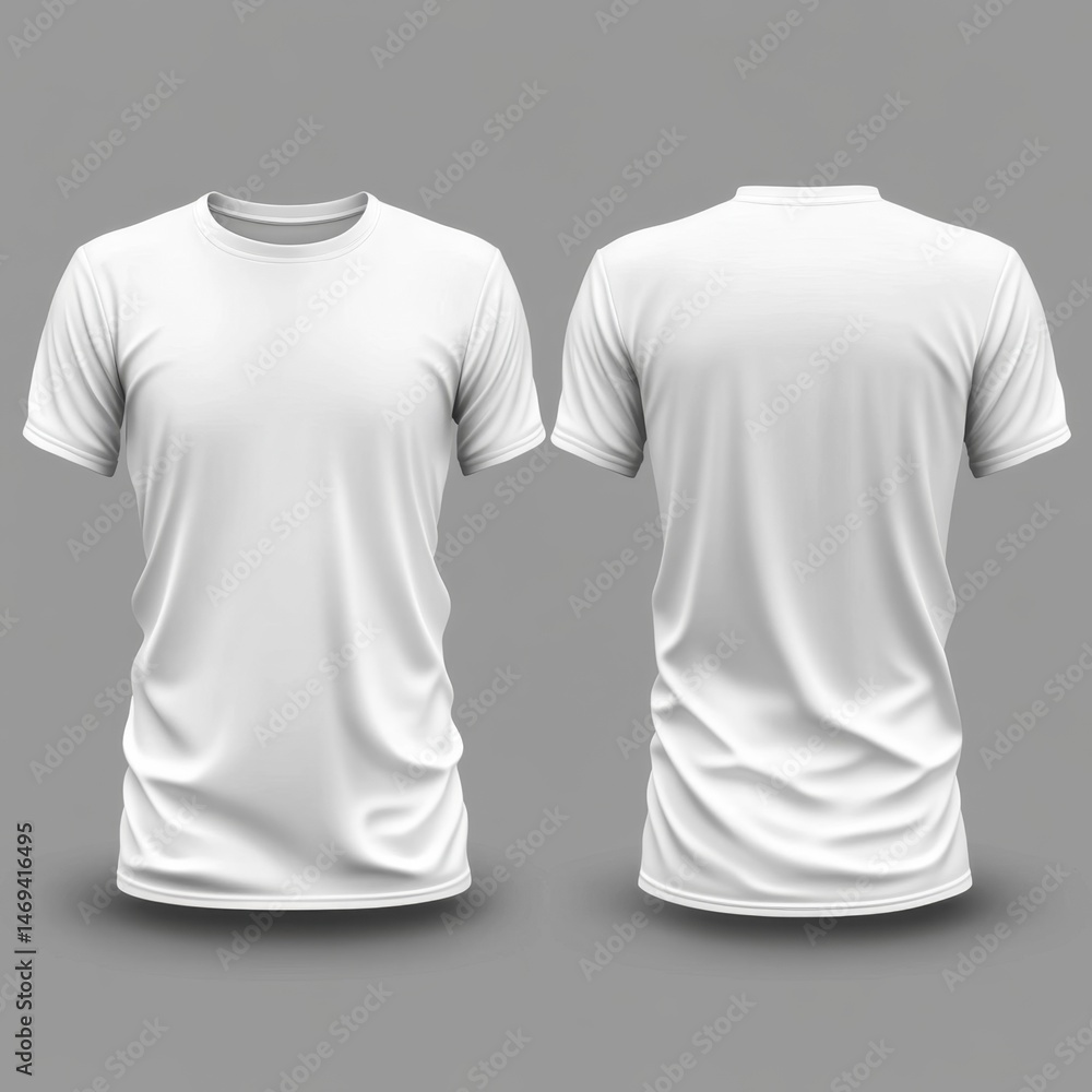 Blank white t-shirt, front and back views, mock-up. Detailed 3D render Blank white t-shirt, front and back views, mock-up. Detailed 3D render