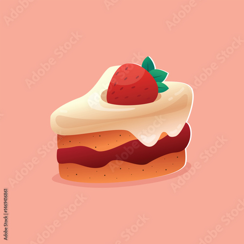 Illustration of cute strawberry shortcake isolated on pink background.
