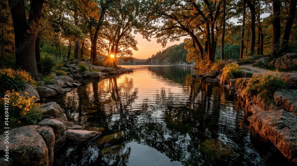 Tranquil lake sunset reflections scenic nature view peaceful environment serene landscape Tranquil lake sunset reflections scenic nature view peaceful environment serene landscape