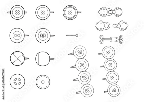 shirt coat jacket buttons for fashion design flat drawing illustration vector sewing button snap buckle hook