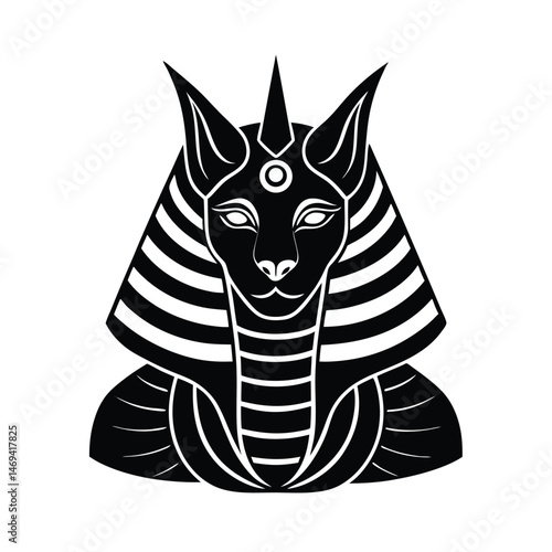 Graphic vector illustration of the ancient egyptian deity bastet a stylized black and white design for various applications