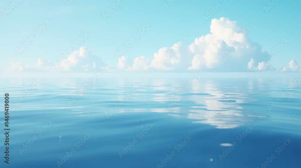 Obraz premium Reflections of Tranquility: Close-Up of a Calm Sea with Soft Clouds and Blue Sky in Ultra-Realistic Detail
