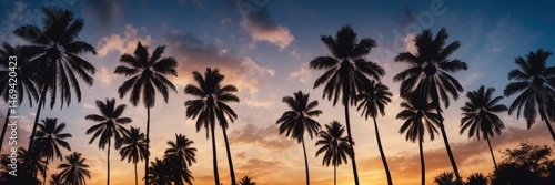 Obraz na płótnie Silhouetted Palm Trees in Blue and Brown Sunset Glow w salonie