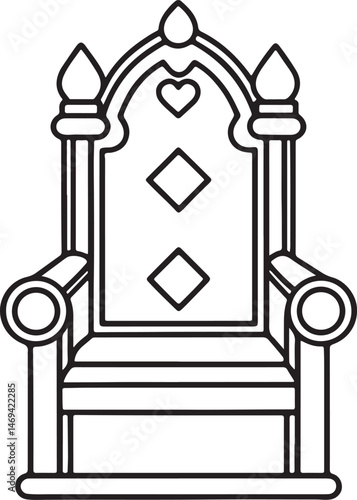 throne king chair line art, black outline, vector and illustration, coloring book page line art drawing