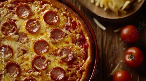 Delicious Pepperoni Pizza in Rustic Setting