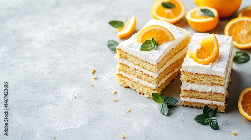 Delicious Orange Cream Cake Slices Garnished with Mint