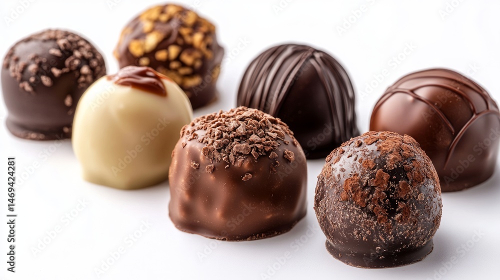 Gourmet assorted chocolates arranged on a white background Gourmet assorted chocolates arranged on a white background