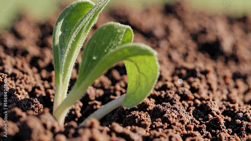 Timelapse of young plant growing in fertile soil under sunlight in garden setting Timelapse of young plant growing in fertile soil under sunlight in garden setting
