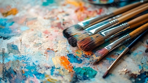 Palette of colors and a set of brushes for painting creative artwork