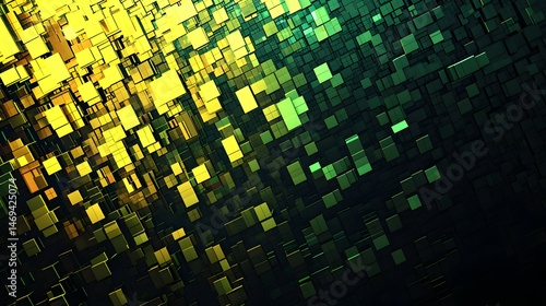 Transparente gelb-grüne Würfel mit Gitterlinien – technoides Rasterdesign  
