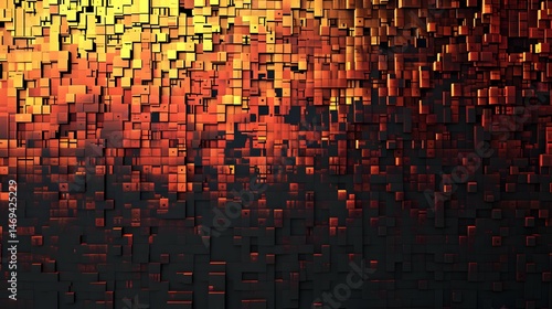 Feurig leuchtende Würfel in gold-rotem Verlauf – dynamische 3D-Optik  
