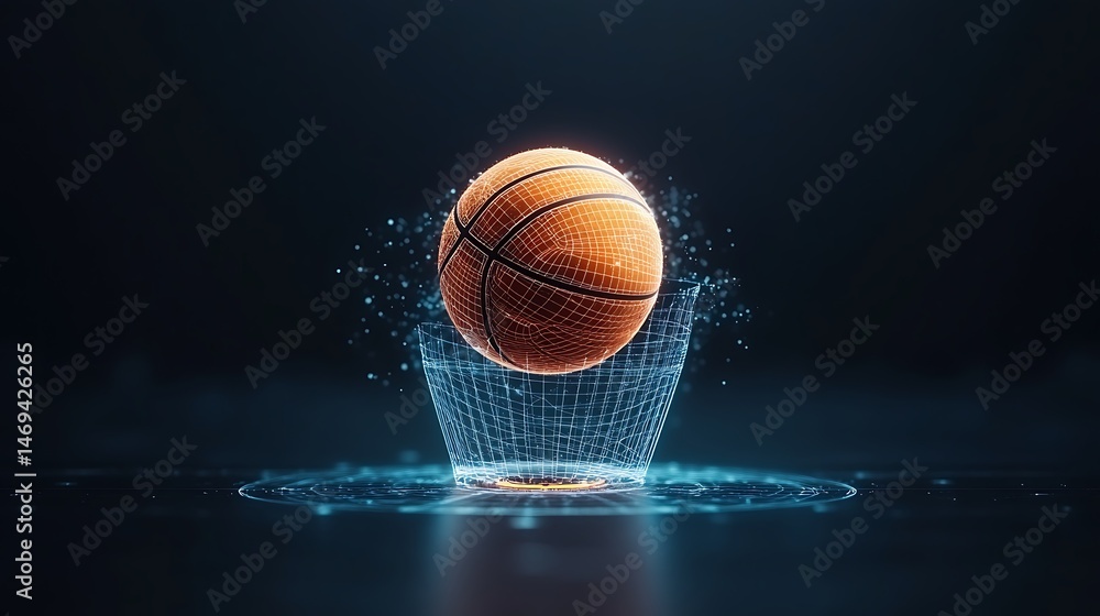 Fototapeta premium Basketball in a digital net