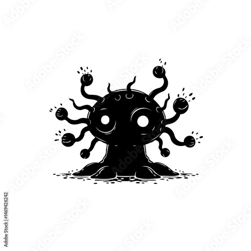 Whimsical creature illustration in stark monochrome featuring fantastical design