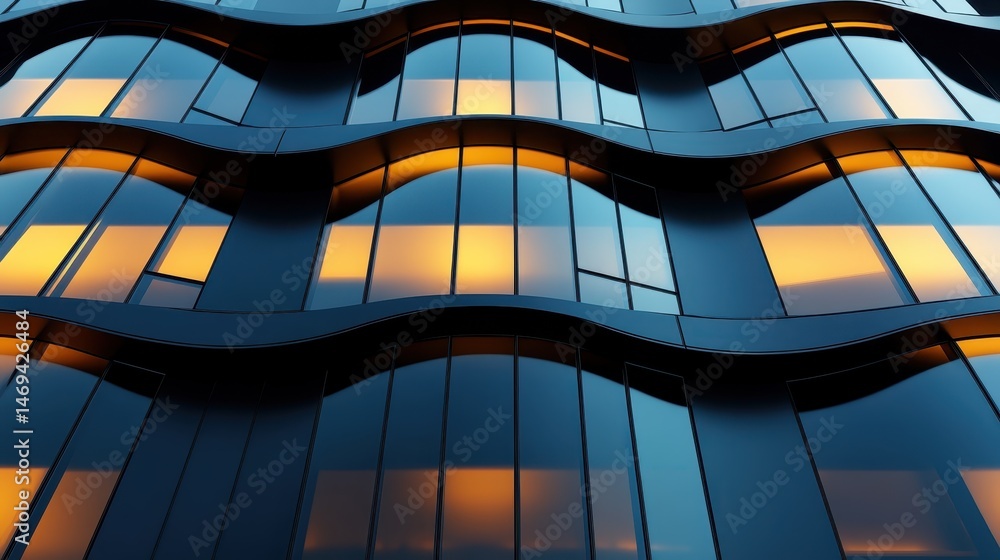 A striking modern building facade featuring wavy patterns and reflective glass that captures the interplay of light and architecture in a visually stunning manner. A striking modern building facade featuring wavy patterns and reflective glass that captures the interplay of light and architecture in a visually stunning manner.