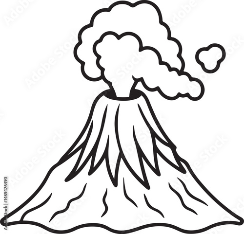 volcano eruption with lava line art, black outline, vector and illustration, coloring book page line art drawing
