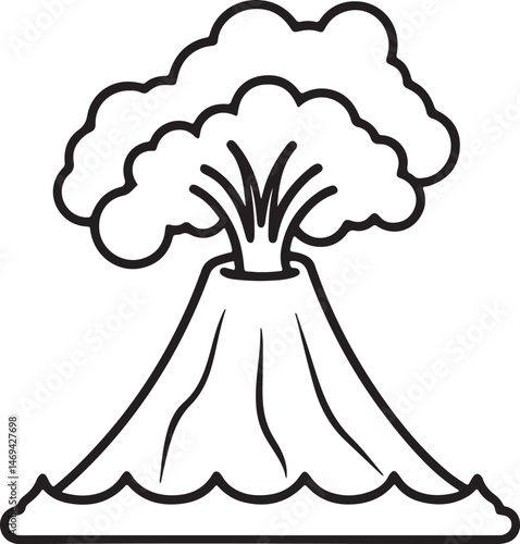 volcano eruption with lava line art, black outline, vector and illustration, coloring book page line art drawing