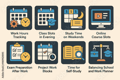 Education and study tools icons set – flat, filled, learning and academic graphics