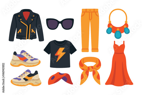 Fashion and accessories flat icons set – clothing, style and apparel symbols