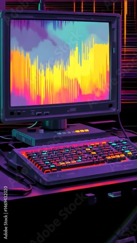 A portable black laptop displays a blank digital screen while resting on a table, showcasing modern computer technology for business and online work