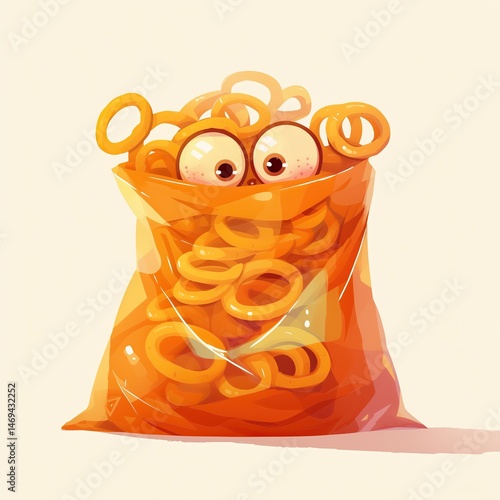 Cartoon bag with onion rings, cute and fun.