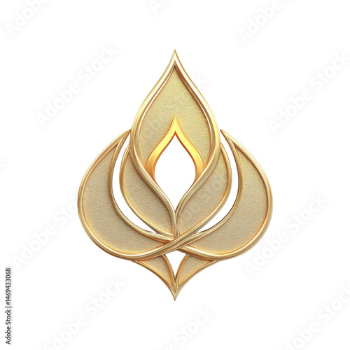 Elegant Golden Abstract Flame Design 3D Render of Luxury Ornate Symbol