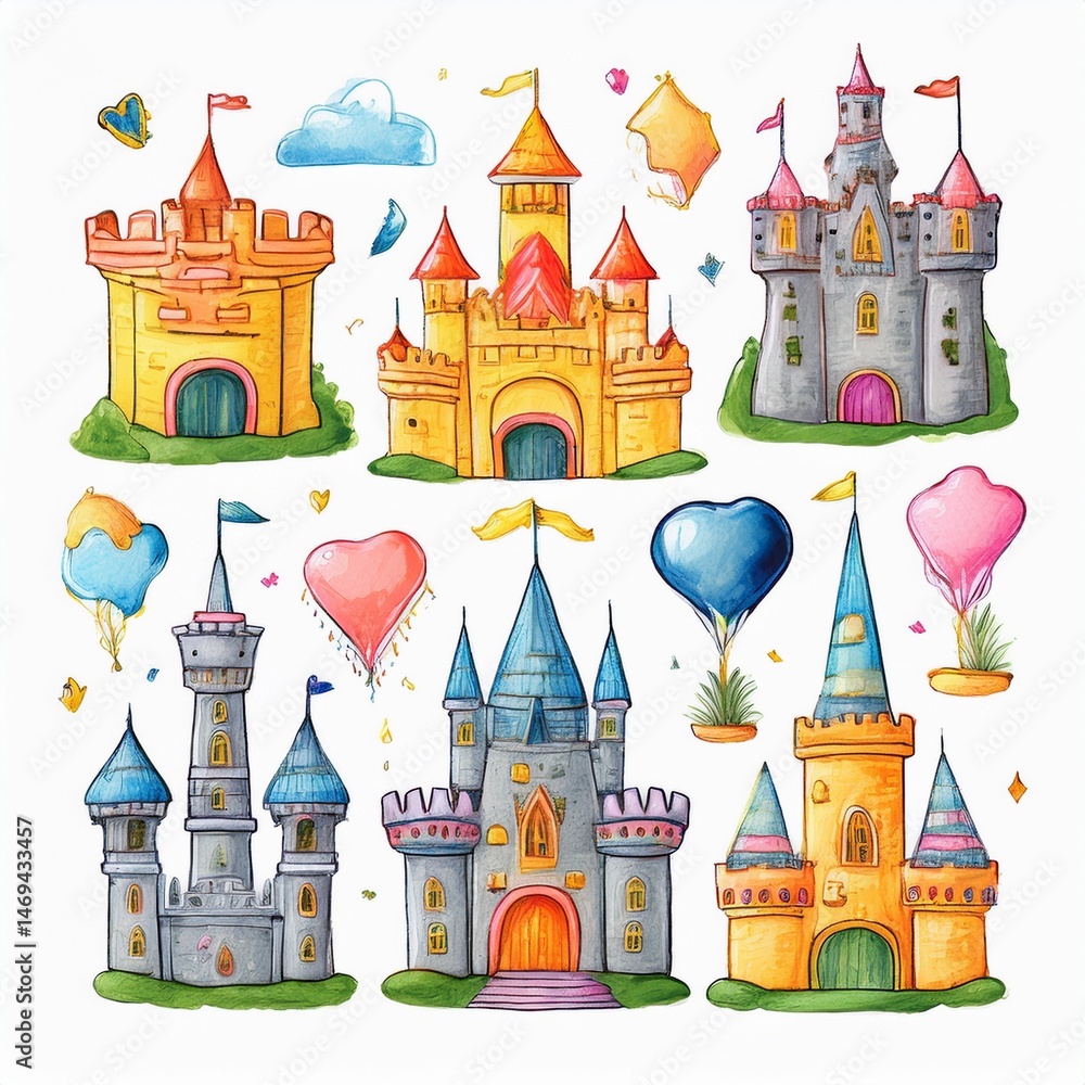 set seamless pattern with castle