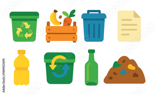 Eco and recycling flat icons set – sustainable, environment-friendly graphics