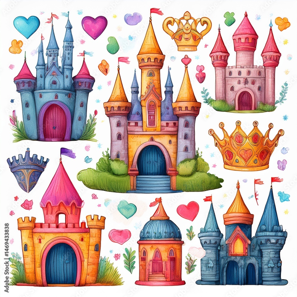 set seamless pattern with castle
