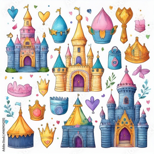 Obraz na płótnie set seamless pattern with castle w salonie