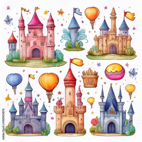 Obraz na płótnie set seamless pattern with castle w salonie